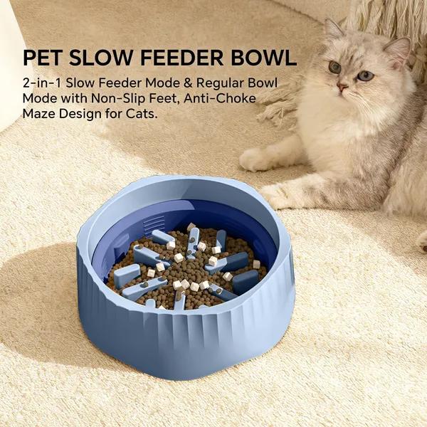 ชามอาหารสัตว์เลี้ยง สีฟ้า สลับโหมดกินช้า-เร็ว (Slow/Fast Feeder)